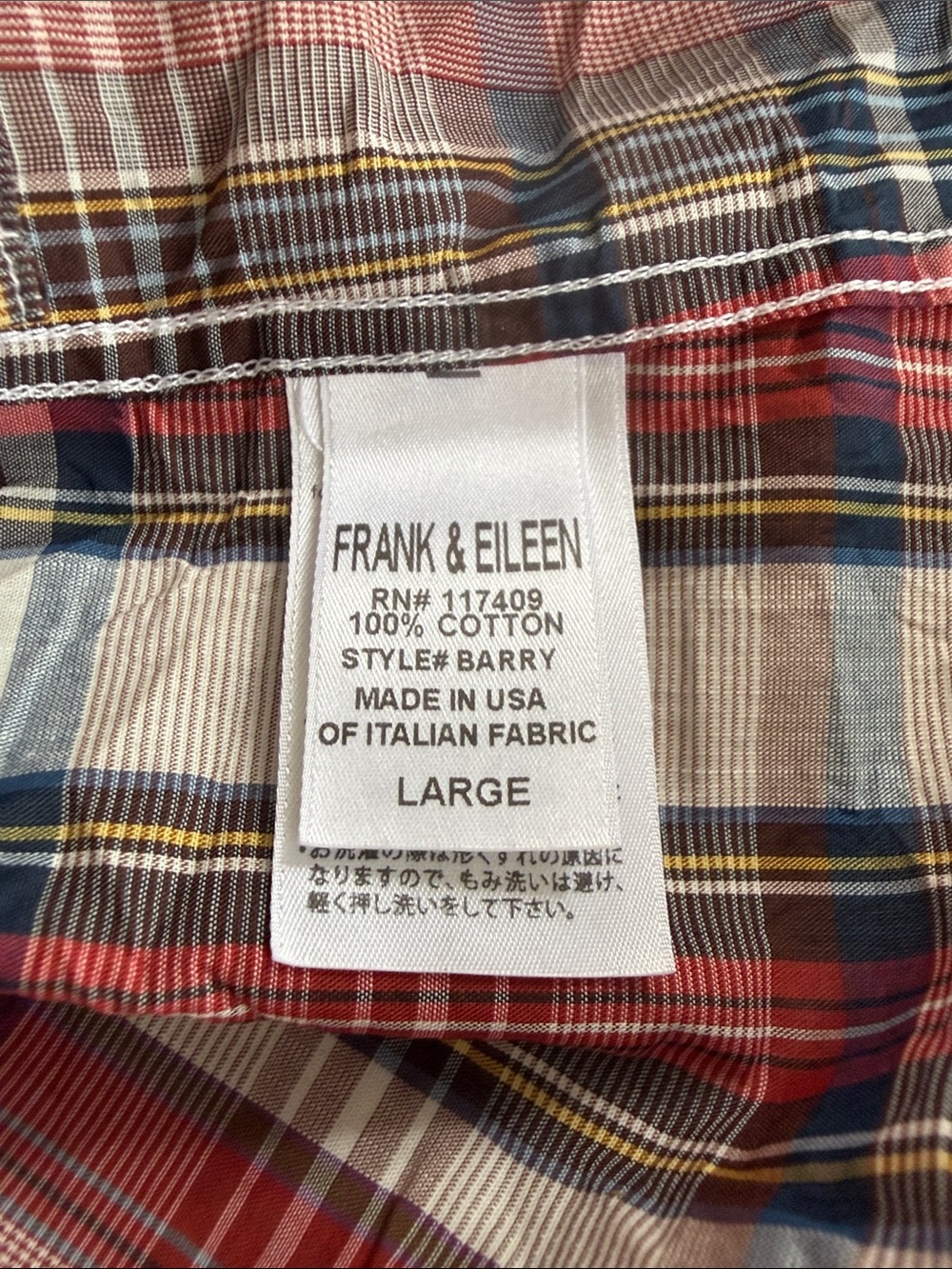 Frank & Eileen Barry Crinkle Cotton Shirt L - Picture 7 of 9